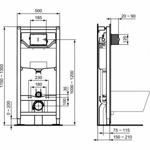 Инсталляция для унитаза Ideal Standard Prosys Frame 120 M + хром кнопка смыва-3