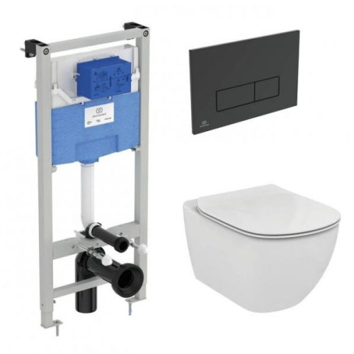Инсталляция с унитазом Ideal Standard Tesi Aquablade + кнопка Oleas M2 черная
