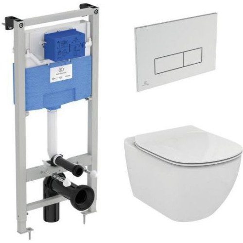 Инсталляция с унитазом Ideal Standard Tesi Aquablade + кнопка Oleas M2 хром