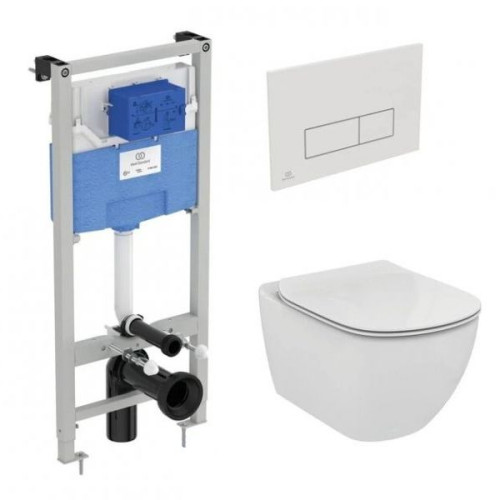Инсталляция с унитазом Ideal Standard Tesi Aquablade + кнопка Oleas M2 белая