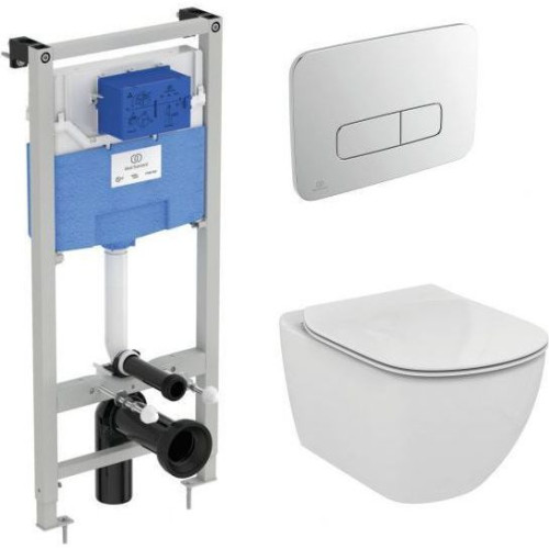 Инсталляция с унитазом Ideal Standard Tesi Aquablade + кнопка Oleas M3 хром