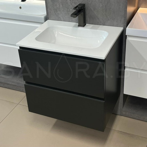 Тумба подвесная Фаворит оружейная сталь с керамическим умывальником CN-1