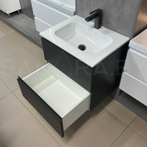 Тумба подвесная Фаворит оружейная сталь с керамическим умывальником CN-5