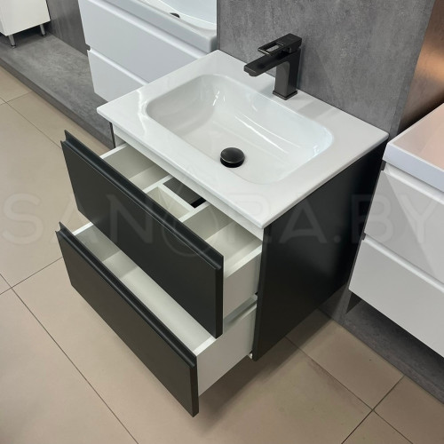 Тумба подвесная Фаворит оружейная сталь с керамическим умывальником CN-6