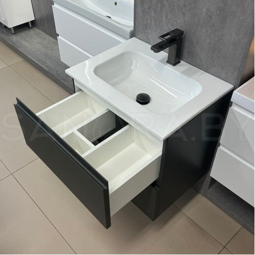 Тумба подвесная Фаворит оружейная сталь с керамическим умывальником CN-4