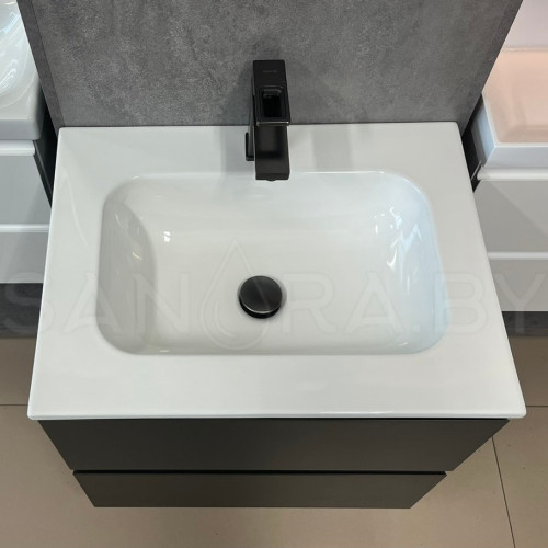 Тумба подвесная Фаворит оружейная сталь с керамическим умывальником CN-7