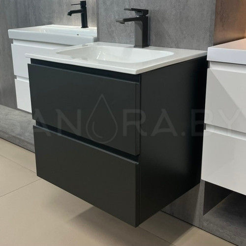 Тумба подвесная Фаворит оружейная сталь с керамическим умывальником CN-2