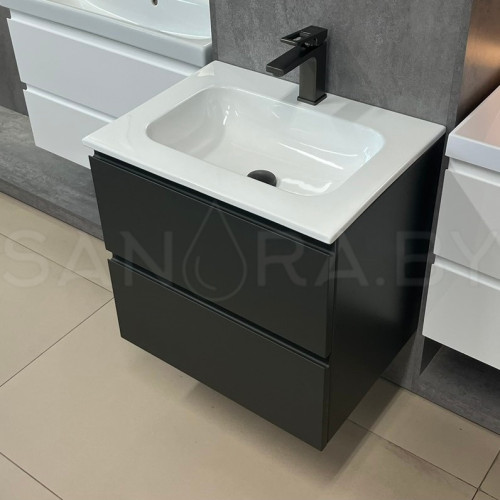 Тумба подвесная Фаворит оружейная сталь с керамическим умывальником CN