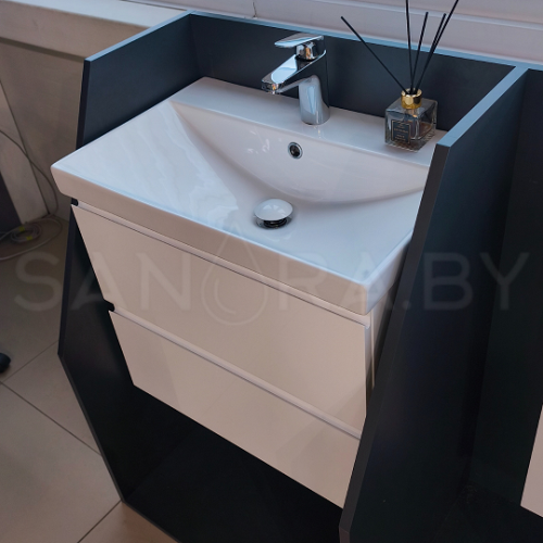 Тумба подвесная Sanora Lake с керамическим умывальником-2