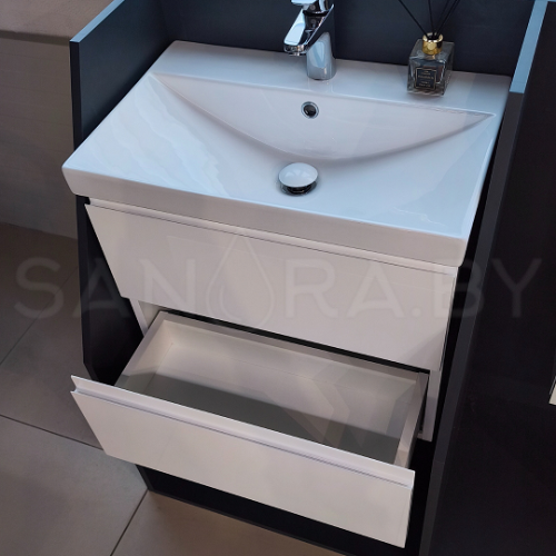 Тумба подвесная Sanora Lake с керамическим умывальником-5