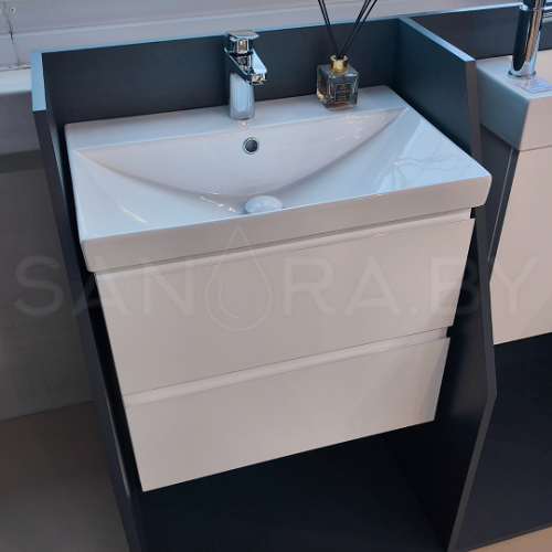 Тумба подвесная Sanora Lake с керамическим умывальником