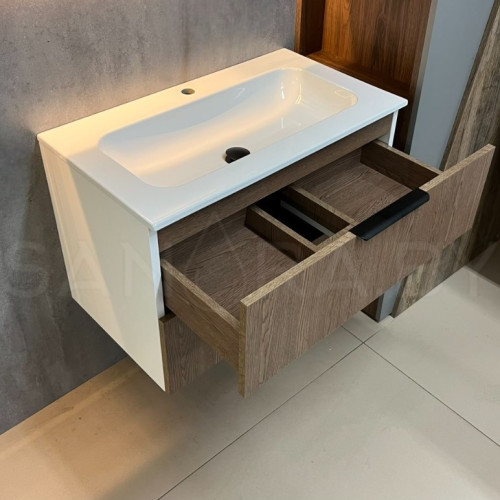 Тумба подвесная Sanora Model C с керамическим умывальником-2