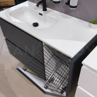 Тумба подвесная Model K с корзиной для белья и керамическим умывальником - Фото