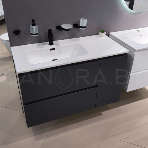 Тумба подвесная Model K с корзиной для белья и керамическим умывальником-1