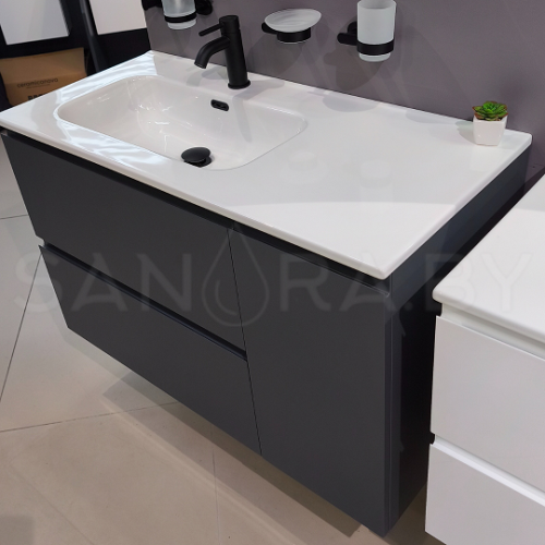 Тумба подвесная Model K с корзиной для белья и керамическим умывальником-4