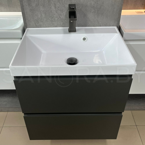 Тумба подвесная Sanita оружейная сталь с умывальником-6