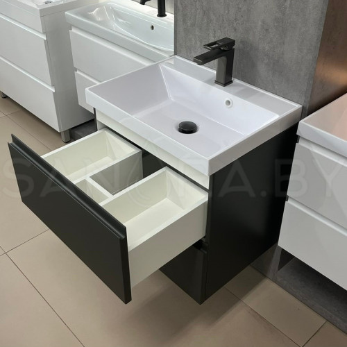 Тумба подвесная Sanita оружейная сталь с умывальником-3