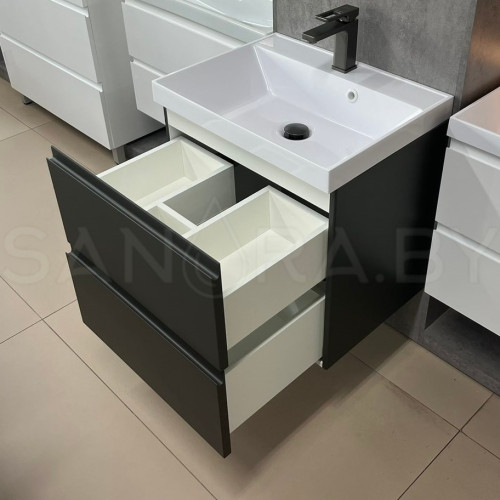 Тумба подвесная Sanita оружейная сталь с умывальником-5