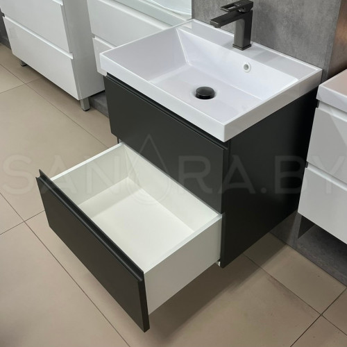 Тумба подвесная Sanita оружейная сталь с умывальником-4