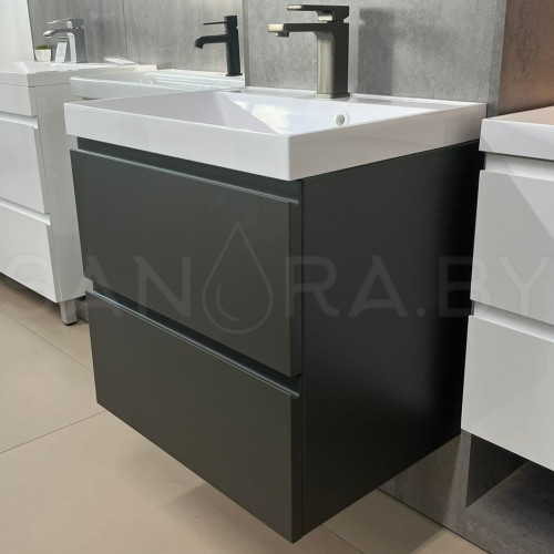 Тумба подвесная Sanita оружейная сталь с умывальником-2