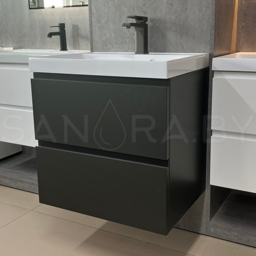 Тумба подвесная Sanita оружейная сталь с умывальником-1