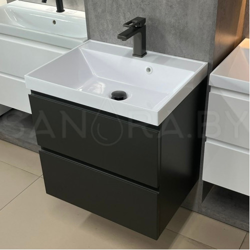 Тумба подвесная Sanita оружейная сталь с умывальником