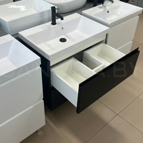 Тумба подвесная Sanita black с умывальником-1