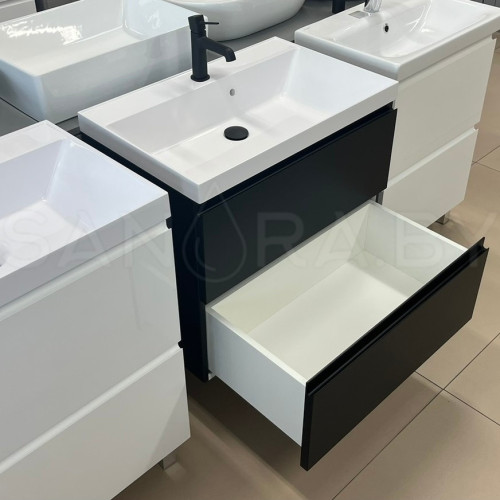 Тумба подвесная Sanita black с умывальником-2