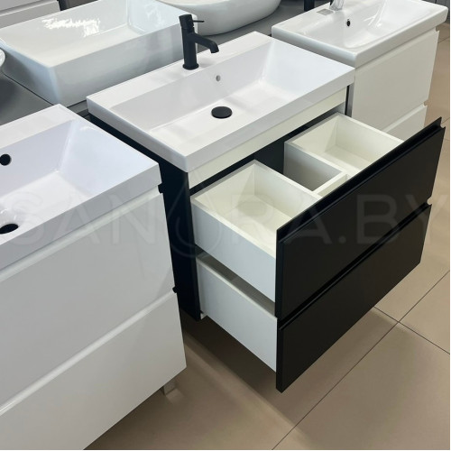 Тумба подвесная Sanita black с умывальником-3