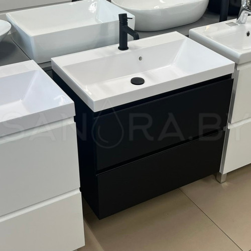 Тумба подвесная Sanita black с умывальником-4