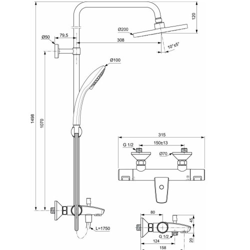 Душевая система Ideal Standard Ceratherm T25 хром, с термостатом A7590AA-1