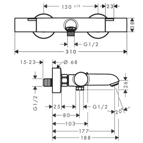 Смеситель для ванны термостатический Hansgrohe Ecostat Fine 13325000-1