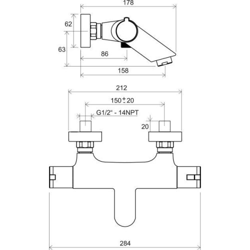 Смеситель для ванны термостатический Ravak TE 022.00/150 X070047-1