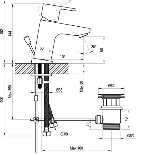 Смеситель Ravak 10° TD 011.00 X070063 с донным клапаном-1
