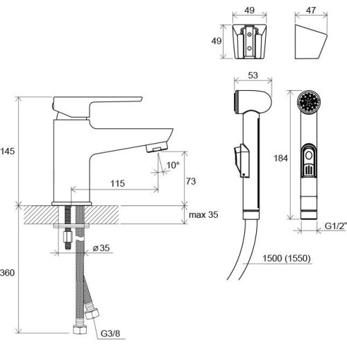 Смеситель Ravak BM 011.00 с гигиеническим душем X070076-1