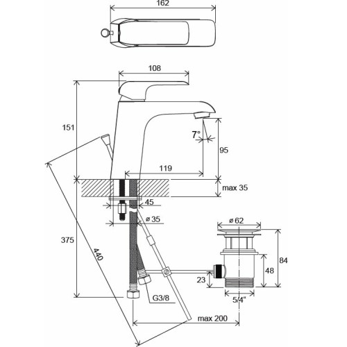 Смеситель Ravak Flat FL 013.00 X070117 с донным клапаном-1