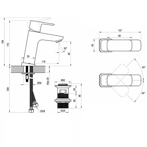 Смеситель Ravak 10° TD F 013.20 X070149 с донным клапаном-1