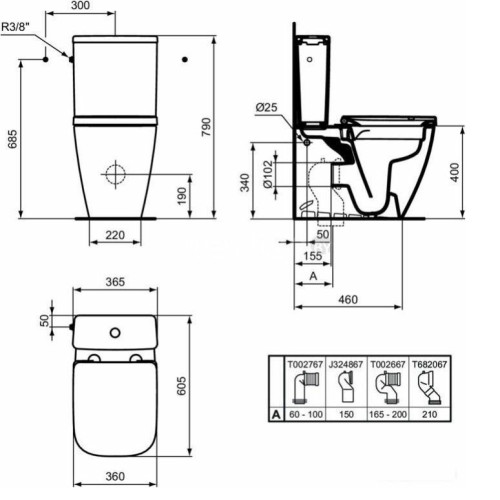 Напольный пристенный безободковый унитаз Ideal Standard i.Life S, T500001+T473501+T532901-8