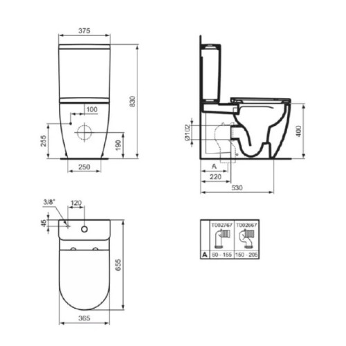 Напольный пристенный безободковый унитаз Ideal Standard Elisse T569601 с бачком и сиденьем-6
