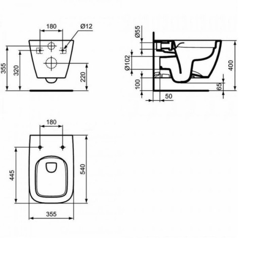 Унитаз подвесной Ideal Standard I.Life B с тонким сиденьем Soft-Close T461401+T500301-4