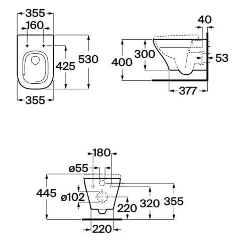 Подвесной унитаз Roca Optica Rimless Vortex 346V13000 с пневмокрышкой 801F72001-3