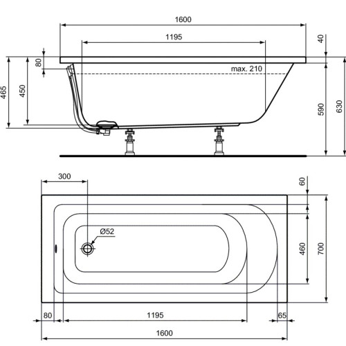 Акриловая ванна Ideal Standard Hotline 160x70 K274501 -3
