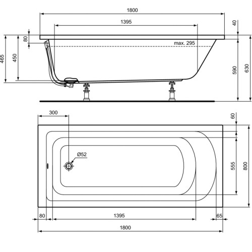 Акриловая ванна Ideal Standard Hotline 180x80 K274801-3