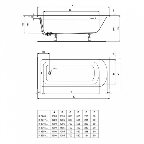 Акриловая ванна Ideal Standard Hotline 170x70 K865901-3