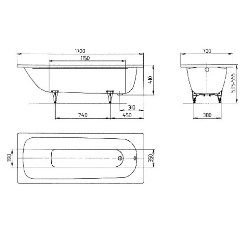 Стальная ванна Kaldewei Advantage Saniform Plus 170x70, 111800010001-2