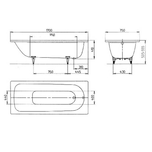 Стальная ванна Kaldewei Advantage Saniform Plus 170x75 с самоочищением, 112600013001-2