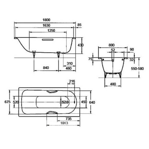 Стальная ванна Kaldewei Advantage Saniform Plus 180x80, 112800010001-2