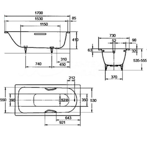Стальная ванна Kaldewei Advantage Saniform Plus 170x73, 112900010001-2