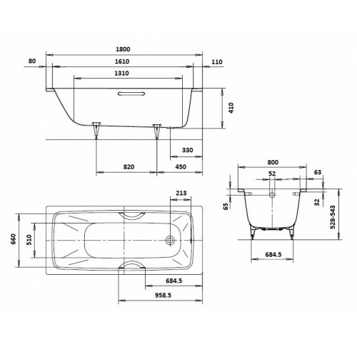Стальная ванна Kaldewei Cayono 180x80, 275100010001-2