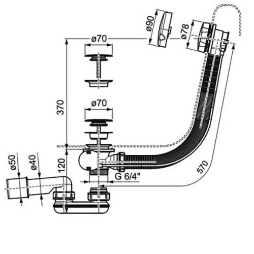 Акриловая ванна Ravak DOMINO PLUS 170x75 C631R00000 + Опора 75 + Сточный комплект хpом II (квадратный)-6